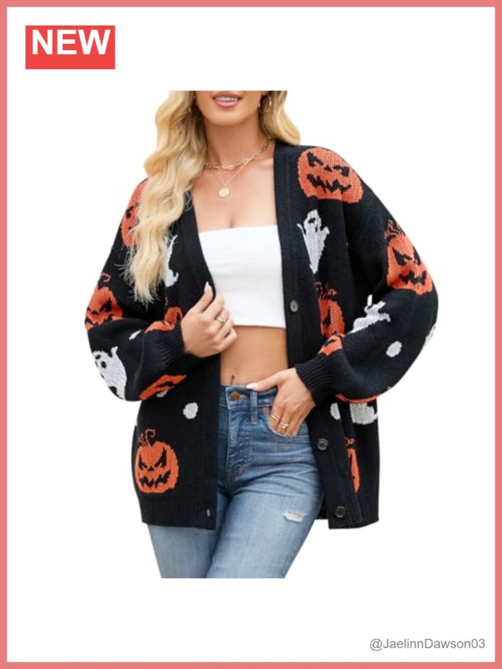 Women's Halloween Pumpkin Ghost Cardigan Sweater V-Neck Button Down